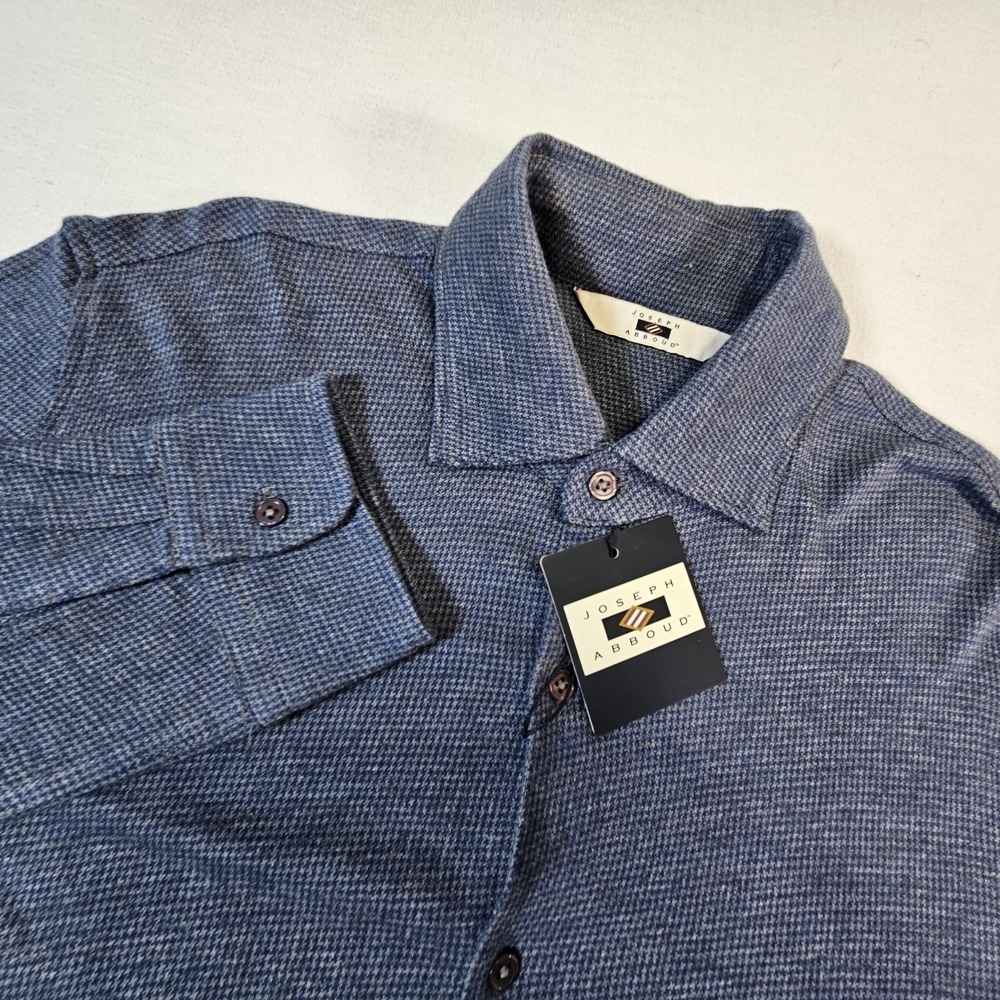 Joseph Abboud Shirt Mens Large Houndstooth Plaid Button Up Blue Cotton Modal